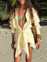 Women's Art Casual Stylish Convertible Wrap-style Shirt And Bodycon Skirt