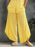 Women's Casual Stylish V-Collar Top And Pants Cotton And Linen Two-piece Set
