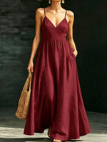 Women's Casual Elegant Stylish Loose V-neck Sleeveless Vacation Long Dress