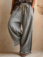 Women's Tassel Side Slit Loose-fit Casual Cotton And Linen Vacation Bohemian-style Wide-leg Pants