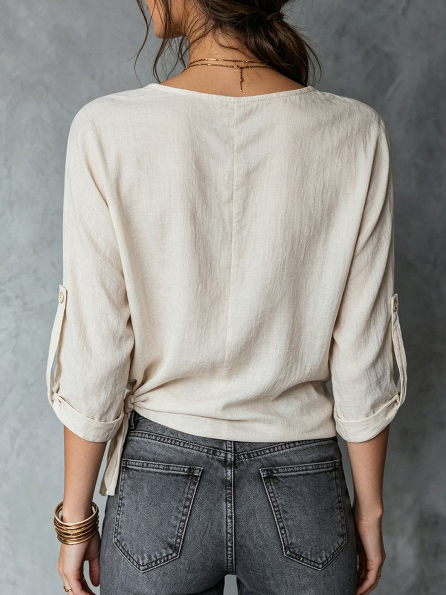 Women's Casual Art Stylish V-Collar Cotton Linen Shirt