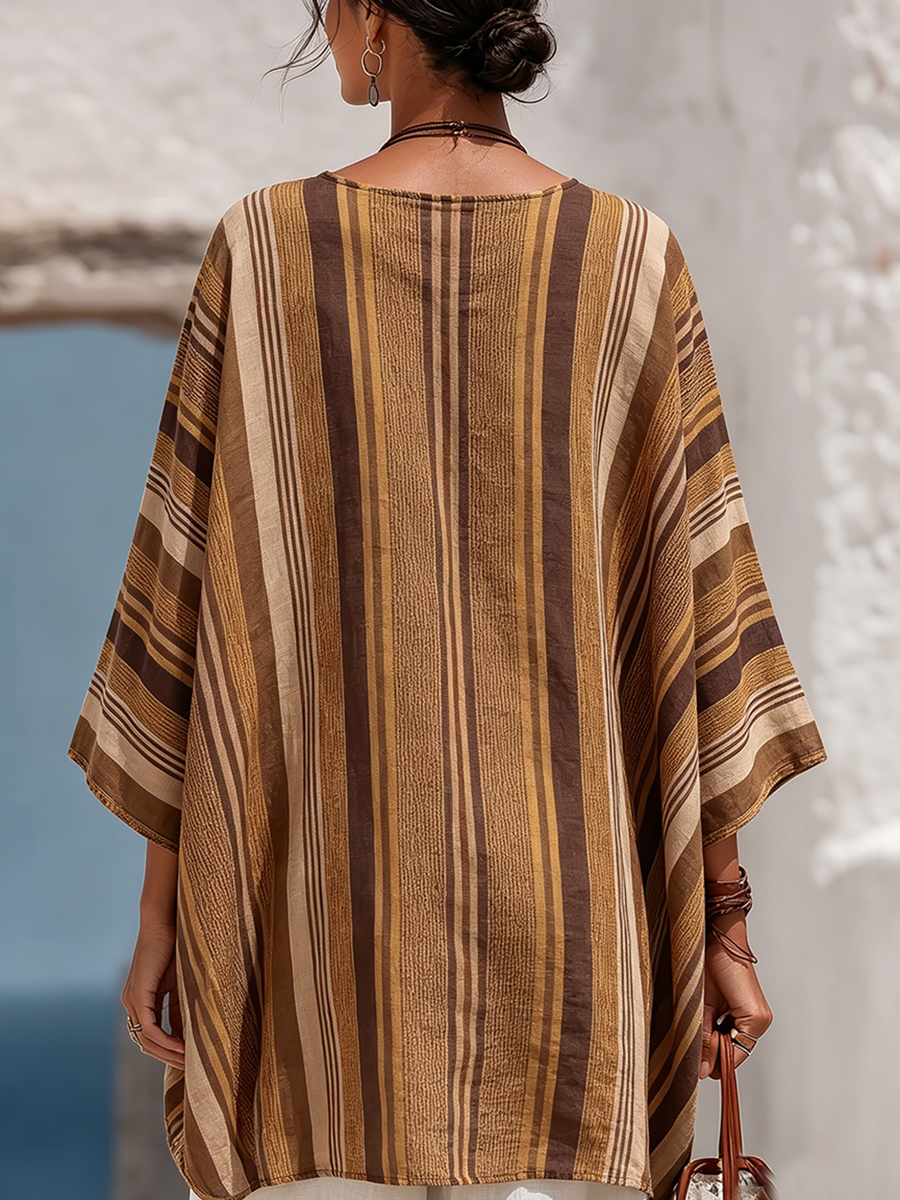Boho-chic Style Striped Poncho Blouse
