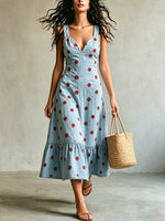 Women's Polka Dot Pattern Art Casual Sleeveless Denim Dress