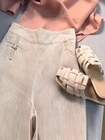 Women's Solid-color High-waisted Loose-fit Cotton-linen Wide-leg Casual Pants