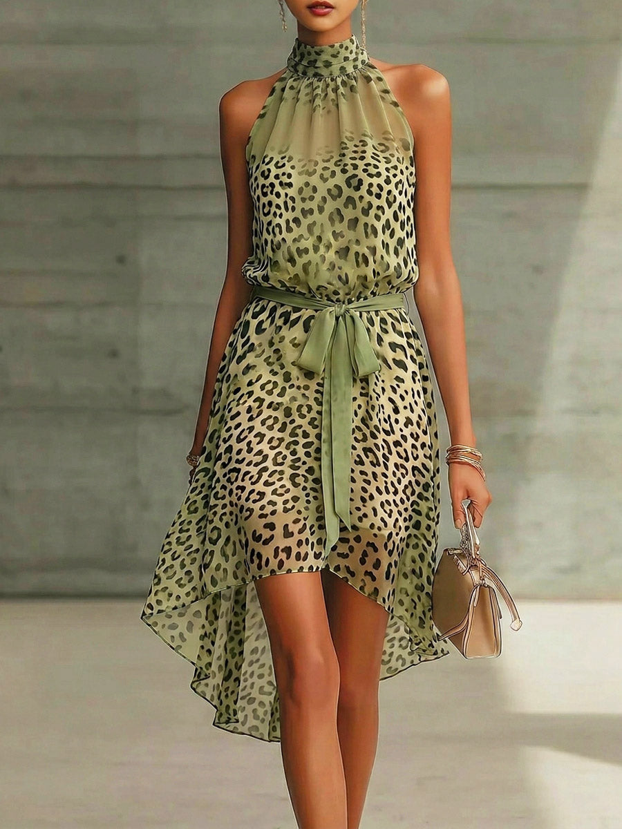 Women's Retro Leopard Pattern Art Print Casual Stylish Sheer Sleeveless Dress