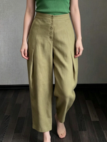 Minimalist Elegant Pleated Cotton-linen Cropped Trousers