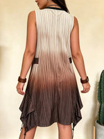 Women's Gradient Vertical Texture Zip Irregular Hem Sleeveless Mini Dress