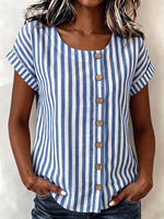 Resort-ready Vertical Stripe Short Sleeve Shirt With Vintage Buttons