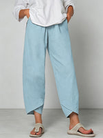 Women's Solid Color Stylish Loose-fit Casual Cropped Cotton And Linen Pants