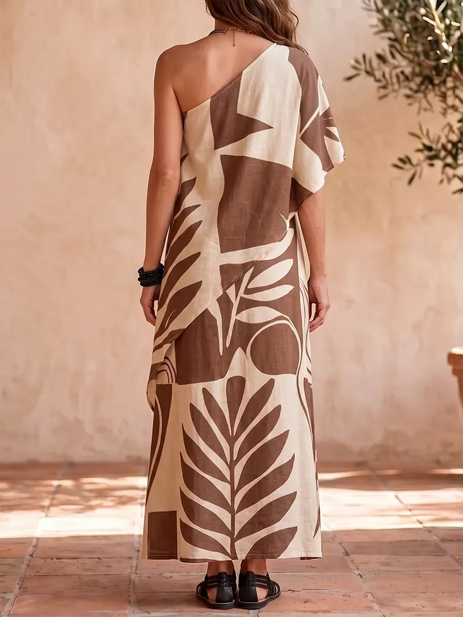 Effortless Asymmetrical Botanical Print Maxi Dress