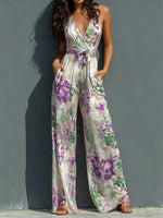 Tropical Floral V-Neck Wide-Leg Jumpsuit