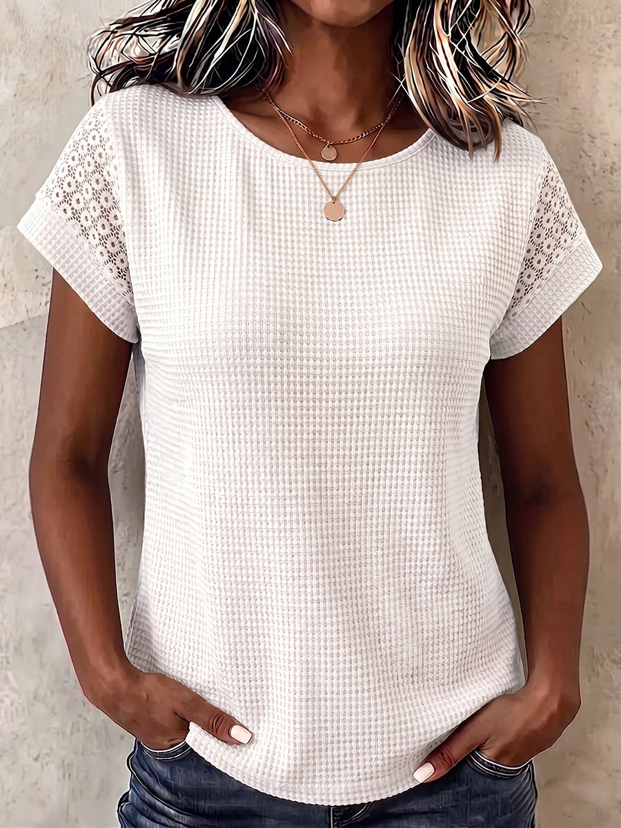 Cozy Waffle Knit Lace Patchwork Top