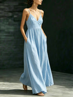 Women's Casual Elegant Stylish Loose V-neck Sleeveless Vacation Long Dress