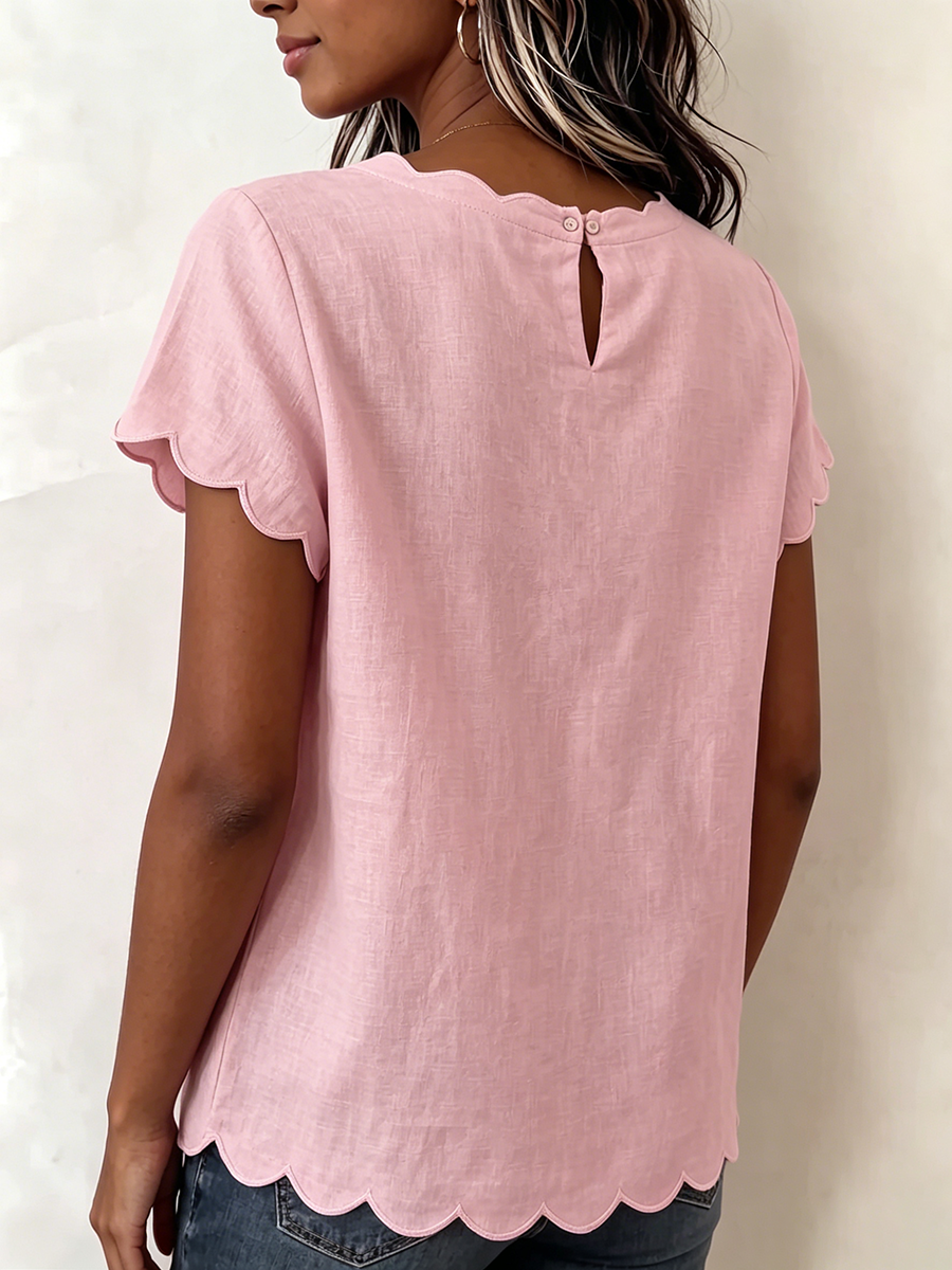 Sweet & Sophisticated Scallop Hem Summer Blouse - Relaxed Fit Solid Color Top