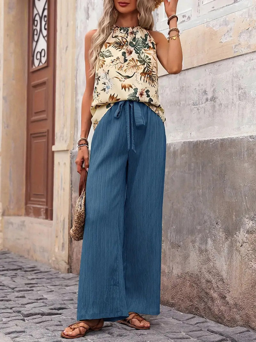 Women's Casual Stylish Floral Loose Sleeveless Top And Pants Two-piece Set