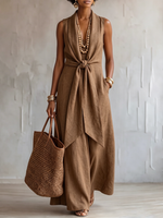 Minimalist Elegant Lace-up Cotton-linen Dress
