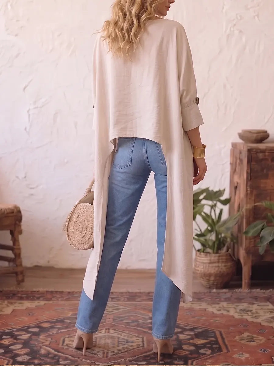Effortless Linen-blend Asymmetrical Tunic Blouse