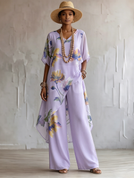 Elegant Bohemian Resort-style Floral Print Two-piece Set