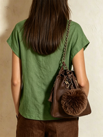Cotton-linen Top Featuring A Round Neck, Diagonal Button Closure, Overlapping Asymmetrical Hem, And Cap Sleeves