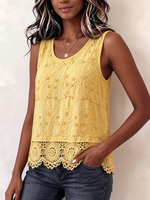 Boho Embroidered Lace-trim Tank Top