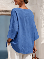 Breathable Blue Comfortable Cotton-linen Top