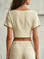 Women's Art Casual Stylish Short Sleeve Cotton Linen Shirt