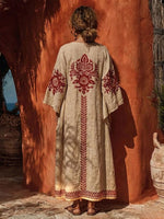 Women's Embroidered Print Casual Cotton-linen Dress