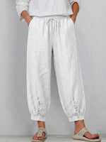 Casual Linen-cotton Cropped Trousers With An Elastic Waist