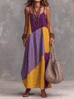 Women's Geometric Print Sleeveless Cotton-linen Casual Loose-fit Round-neck Cami Dress