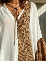 White Leopard-print Panelled Asymmetric Long Shirt