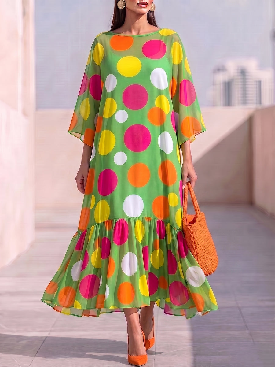 Elegant Chiffon Dress With Artistic Polka-dot Print