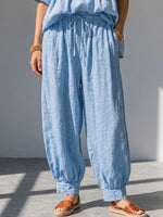 Comfortable And Casual Two-piece Set Featuring A Linen-cotton Top And Lantern Pants.