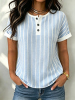 Women's Striped Waffle Knit Henley Top