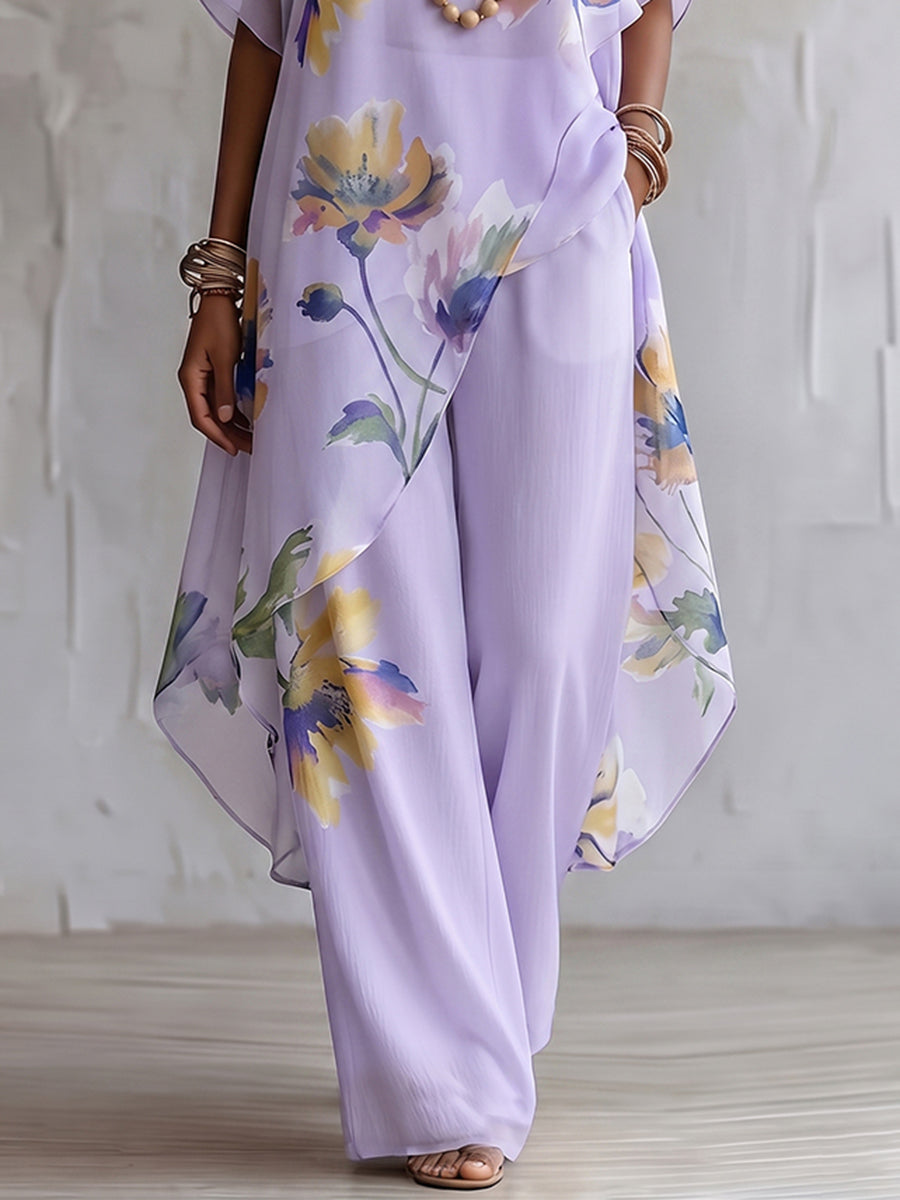 Elegant Bohemian Resort-style Floral Print Two-piece Set