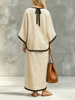 Women's Casual 3/4 Sleeve Top And Skirt Cotton And Linen Two-piece Set