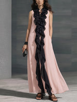 Women's Ruffled V-neck Sleeveless Casual Loose Chiffon Dress