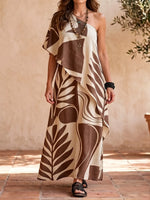 Effortless Asymmetrical Botanical Print Maxi Dress
