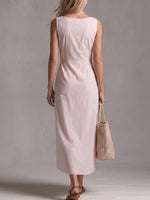 Women's Solid Color Crew Neck Sleeveless Casual Loose Cotton-linen Dress