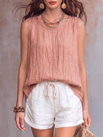 Women's Solid Color Crew Neck Sleeveless Casual Loose Cotton-linen Top