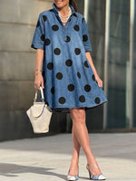 Relaxed-fit Casual Polka-dot Denim Dress