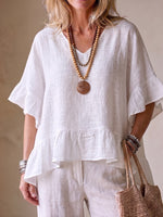 Chic White Linen Ruffle Top