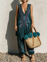 Bohemian-style Sleeveless Cotton-linen Two-piece Set