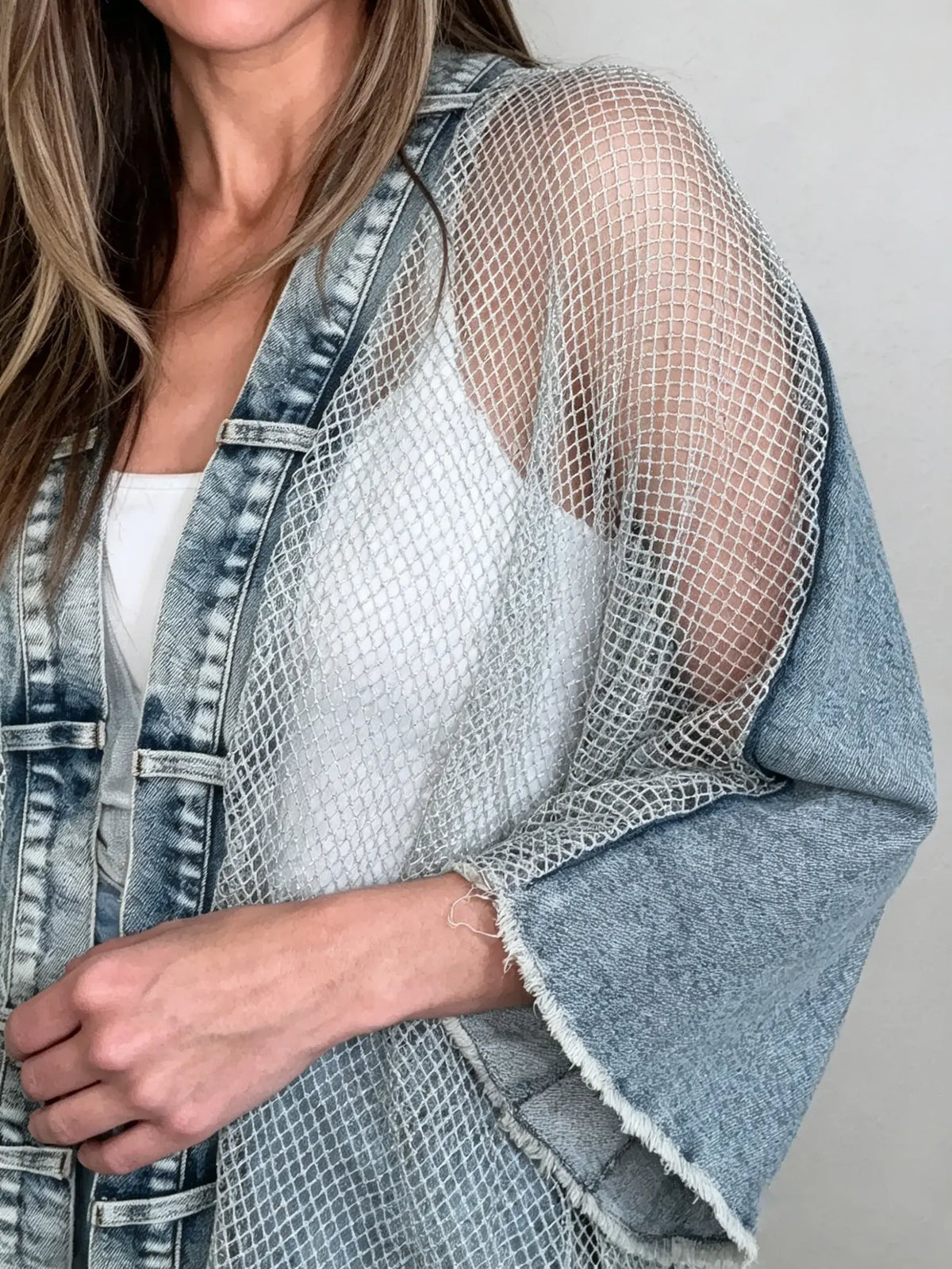 Women's Sparkly Mesh Denim Kimono