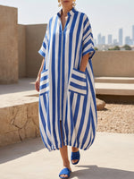 Relaxed Striped Zip-front Cotton-linen Balloon Dress