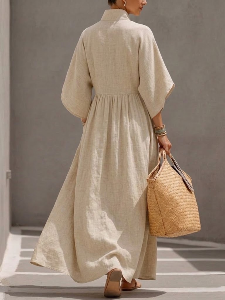Elegant Linen-cotton Maxi A-line Dress