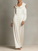 Refined Satin Portrait-Collar Maxi Dress