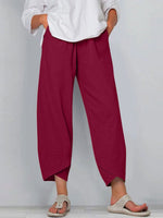 Women's Solid Color Stylish Loose-fit Casual Cropped Cotton And Linen Pants