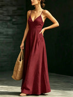 Women's Casual Elegant Stylish Loose V-neck Sleeveless Vacation Long Dress
