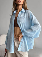 Women's Casual Stylish Knot Loose Sheer Lapel Long Sleeve Shirt