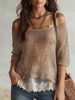 Bohemian Two-piece Set: Off-shoulder Knit Top And Camisole